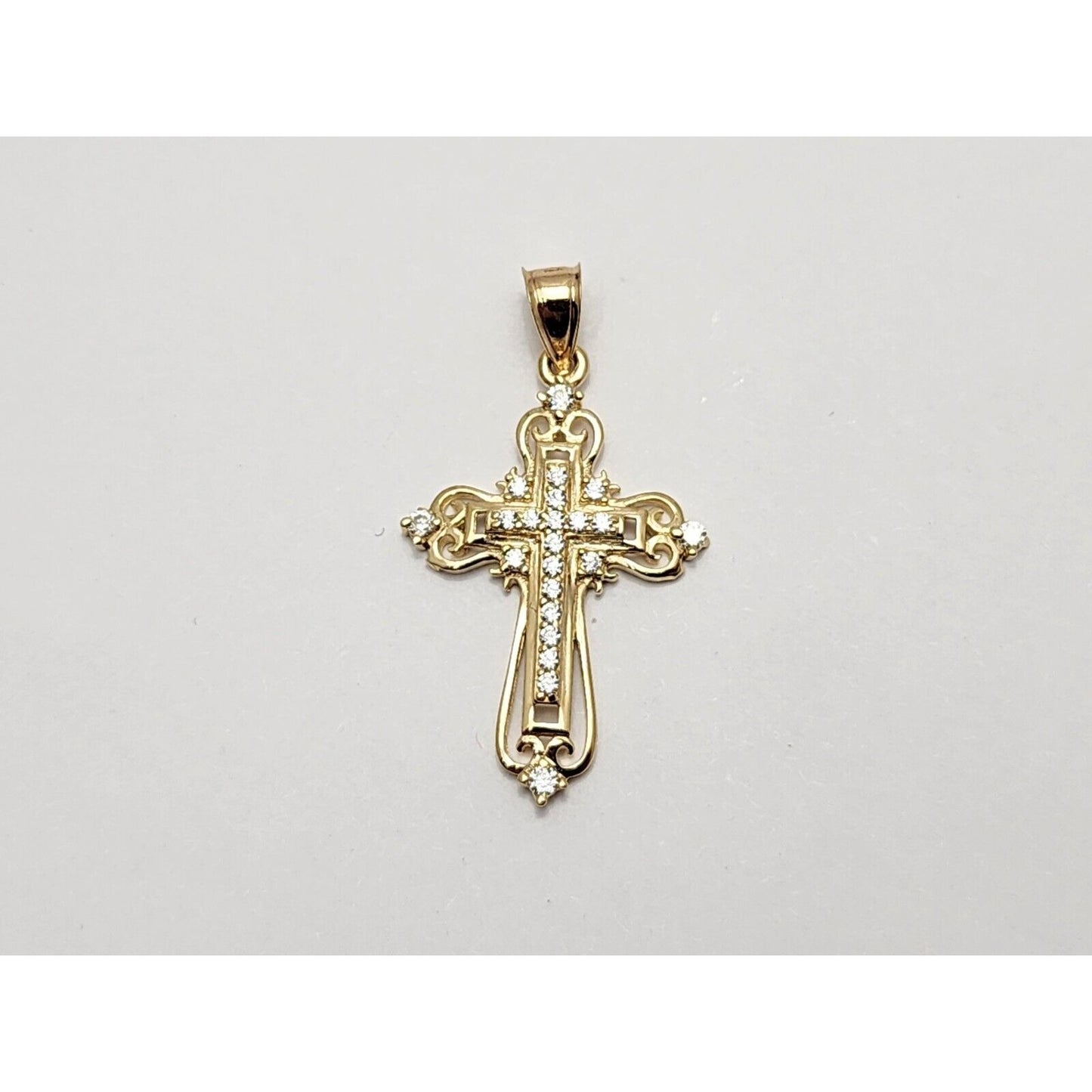 14K Yellow Gold CZ Cross Charm Pendant