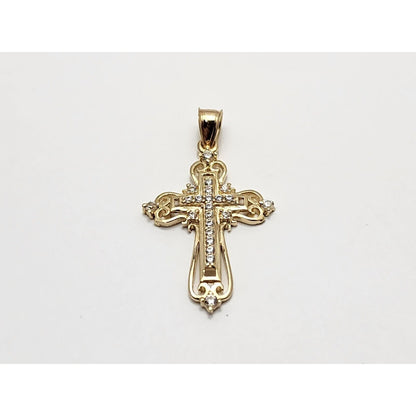 14K Yellow Gold CZ Cross Charm Pendant