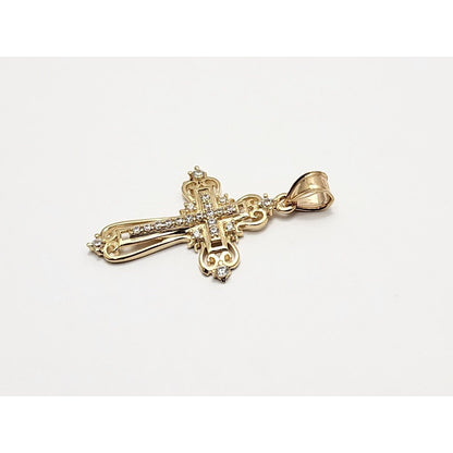 14K Yellow Gold CZ Cross Charm Pendant