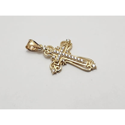 14K Yellow Gold CZ Cross Charm Pendant