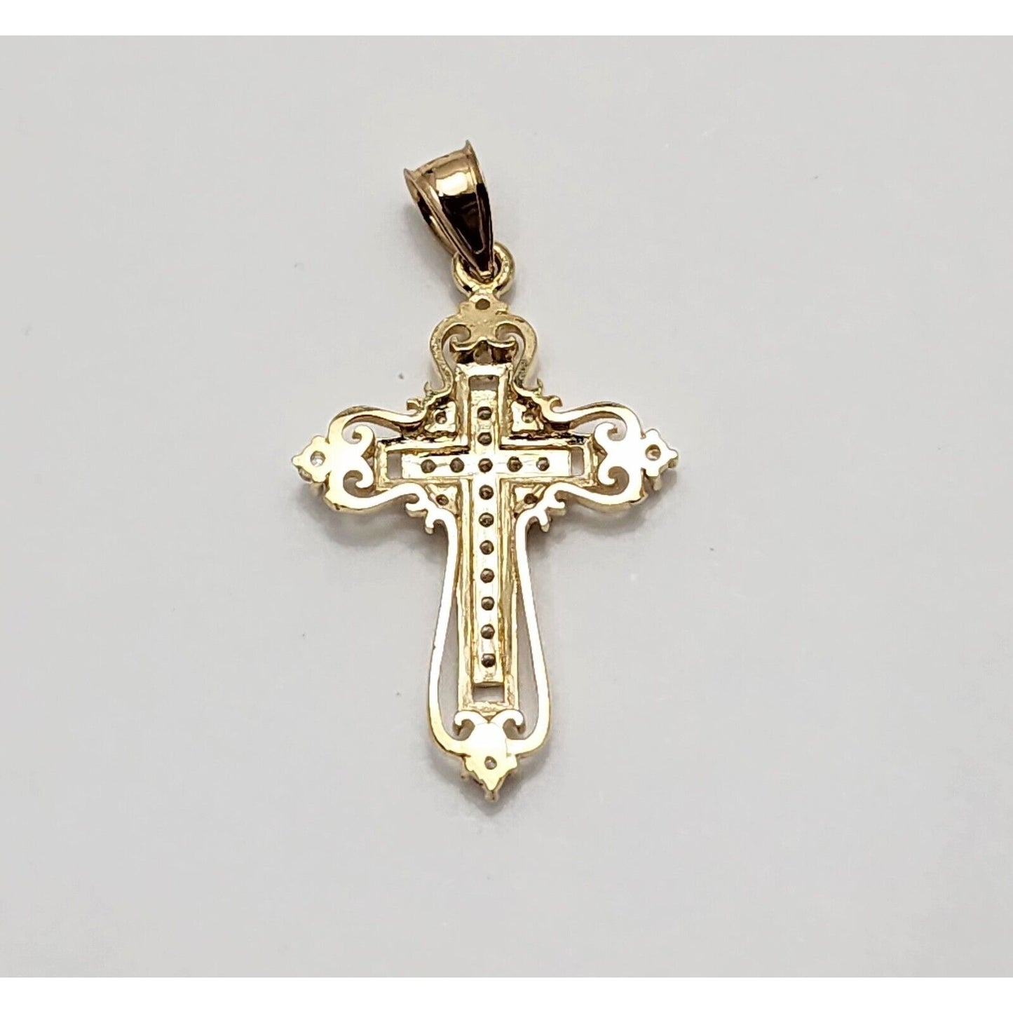 14K Yellow Gold CZ Cross Charm Pendant