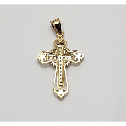 14K Yellow Gold CZ Cross Charm Pendant