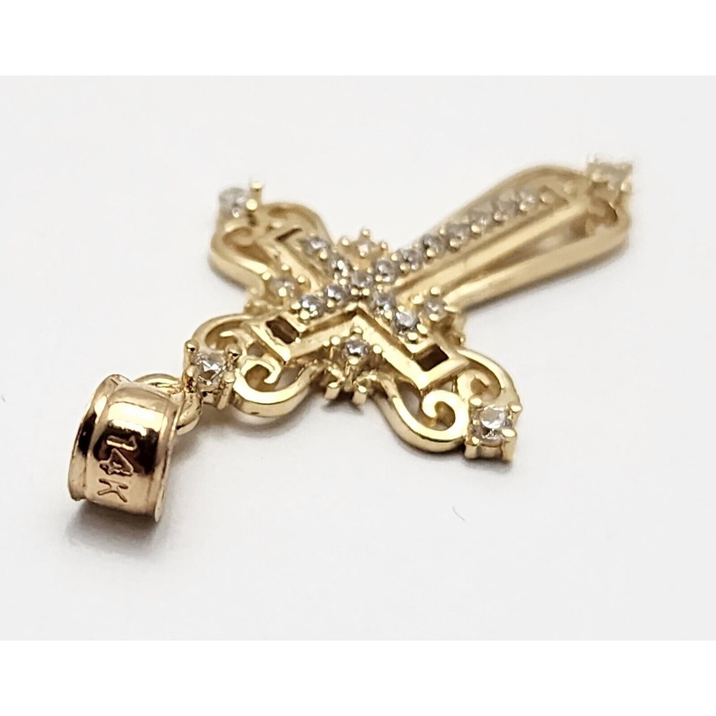 14K Yellow Gold CZ Cross Charm Pendant