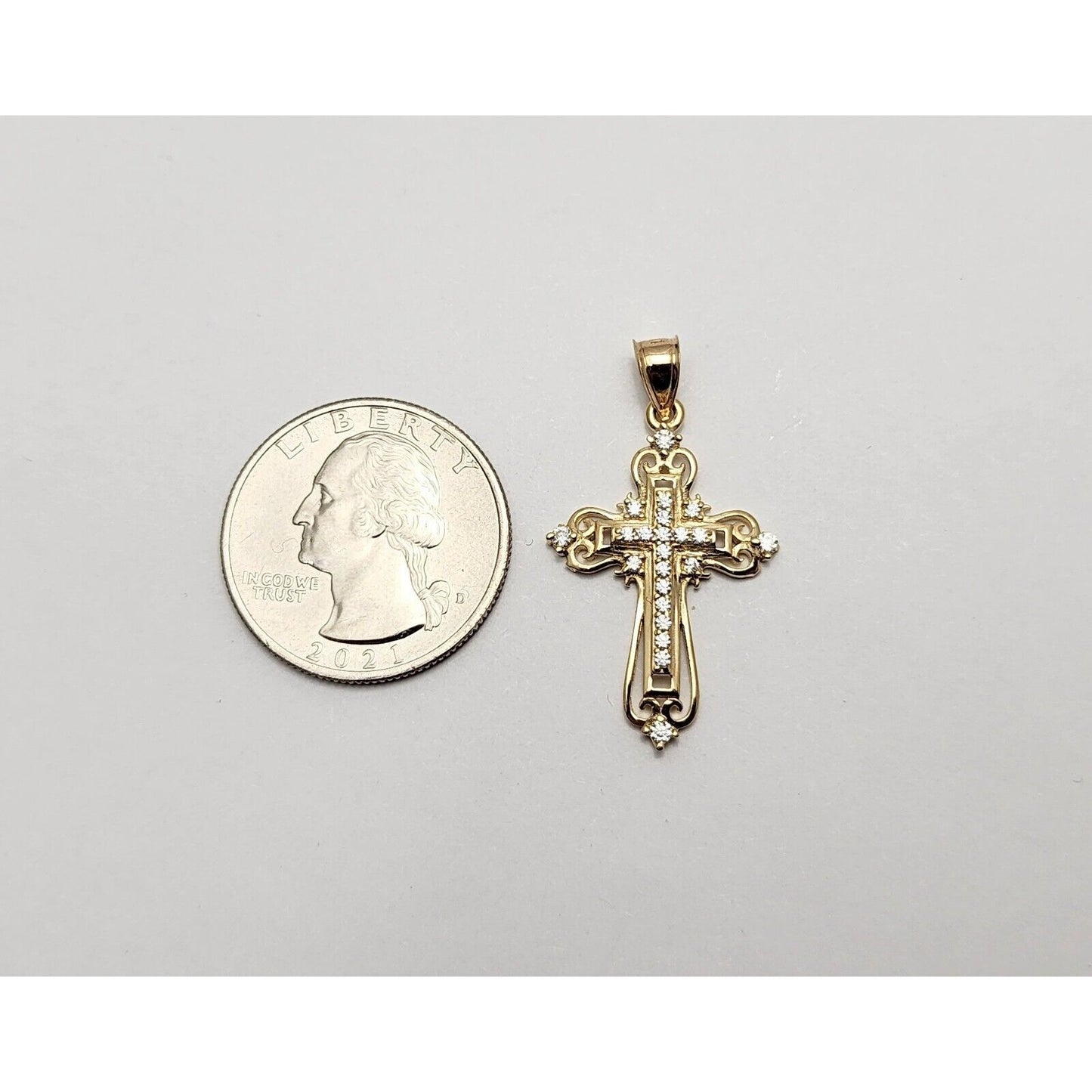 14K Yellow Gold CZ Cross Charm Pendant