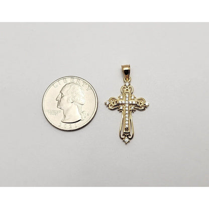 14K Yellow Gold CZ Cross Charm Pendant