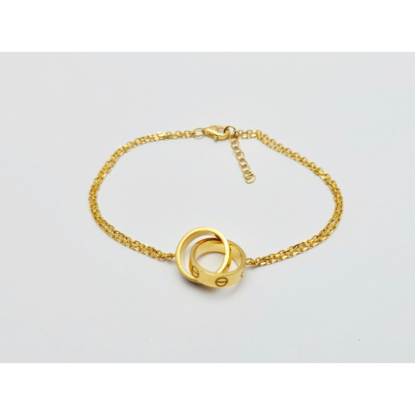 21K Yellow Gold Interlocking Circles Cable Link Resizable Bracelet