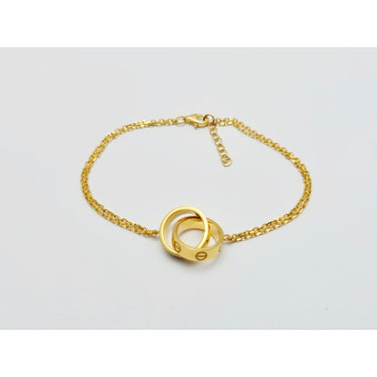21K Yellow Gold Interlocking Circles Cable Link Resizable Bracelet