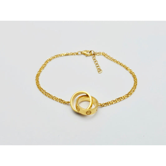 21K Yellow Gold Interlocking Circles Cable Link Resizable Bracelet
