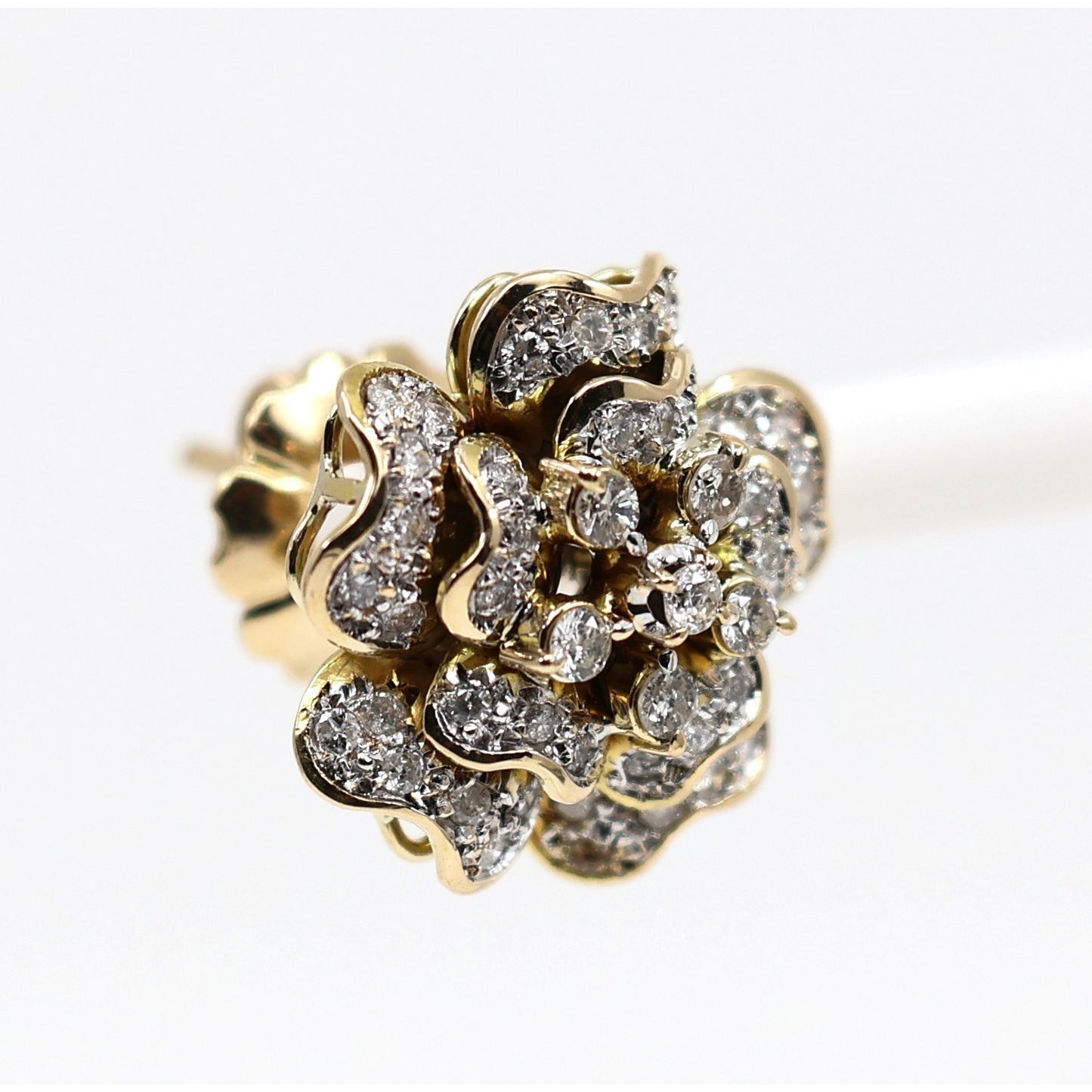 13K Yellow Gold Diamond Floral Cluster Flower Stud Earrings