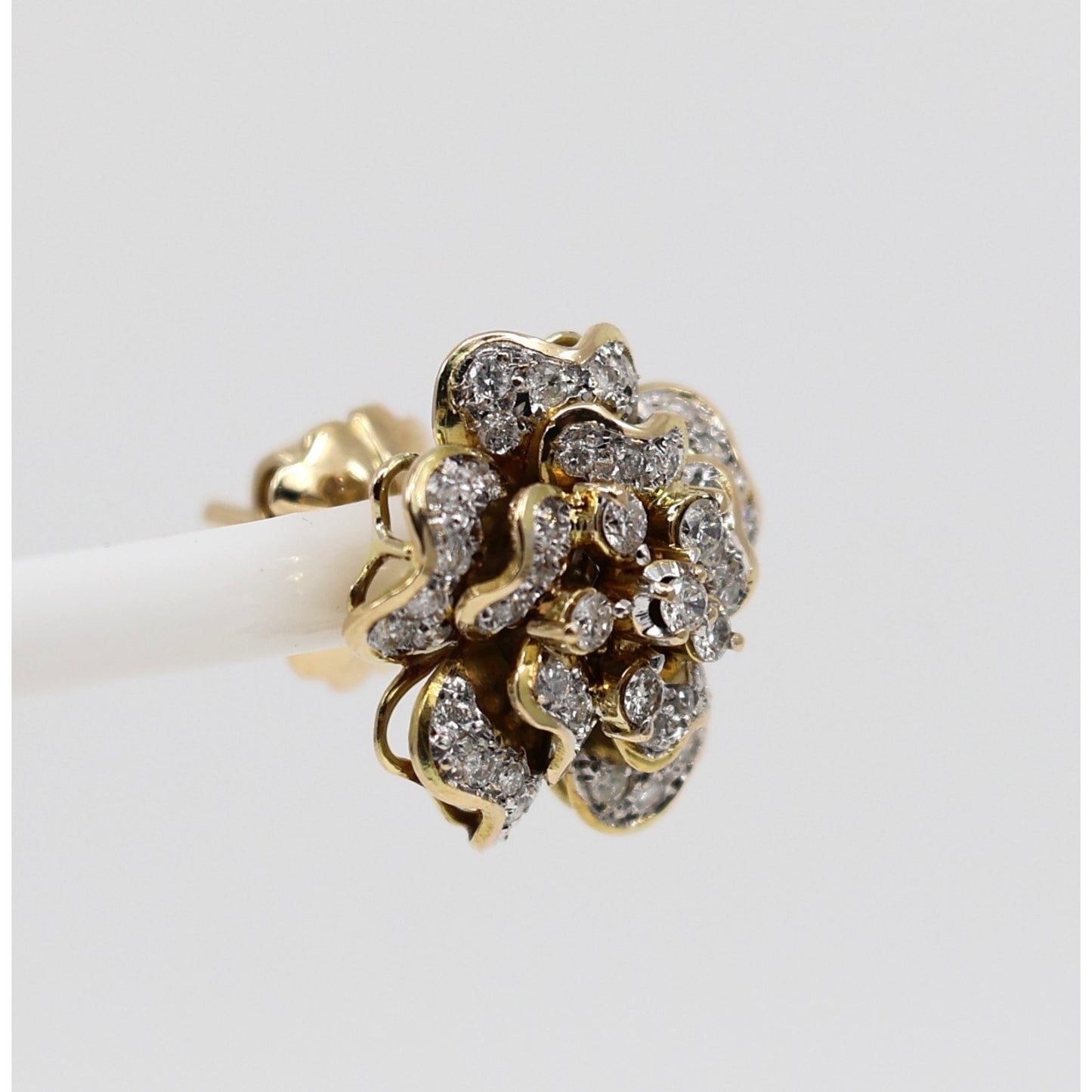 13K Yellow Gold Diamond Floral Cluster Flower Stud Earrings