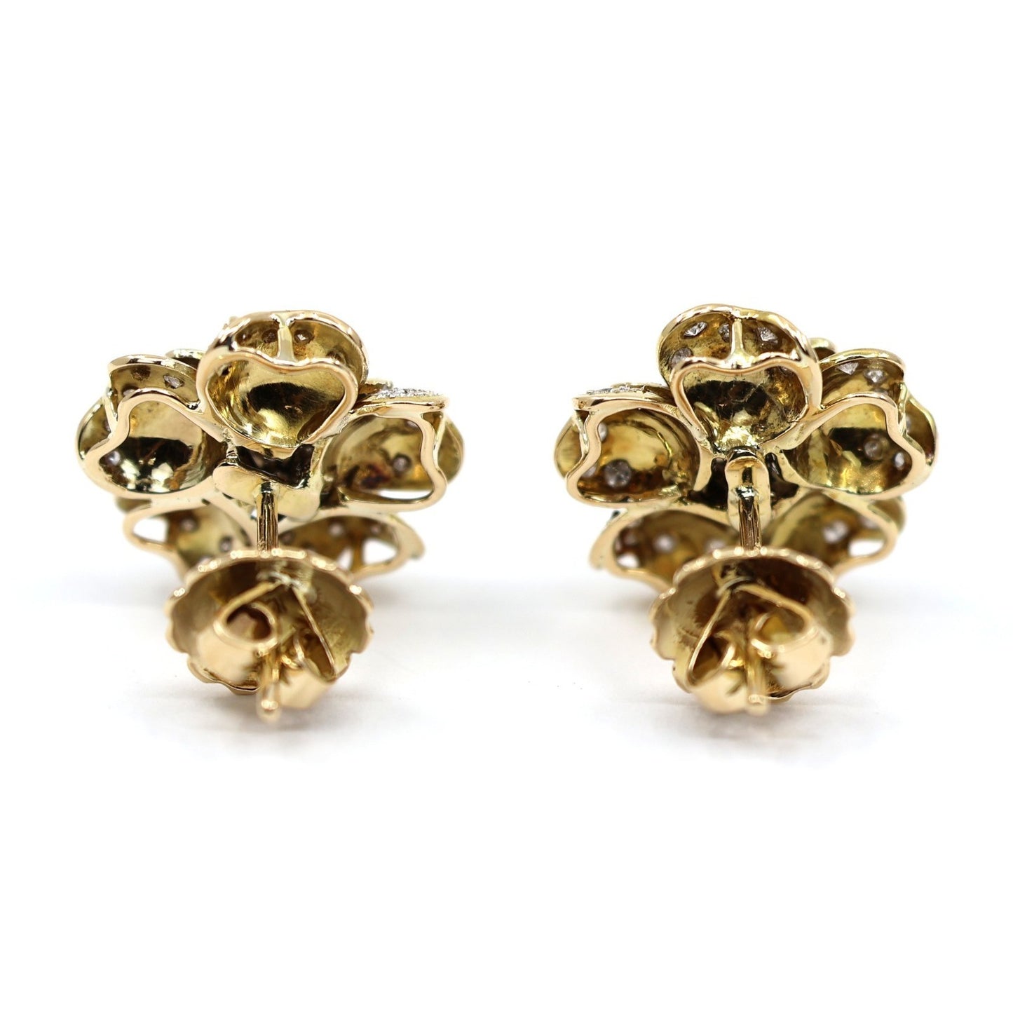 13K Yellow Gold Diamond Floral Cluster Flower Stud Earrings
