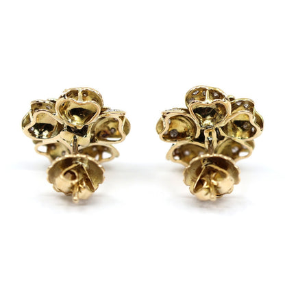 13K Yellow Gold Diamond Floral Cluster Flower Stud Earrings