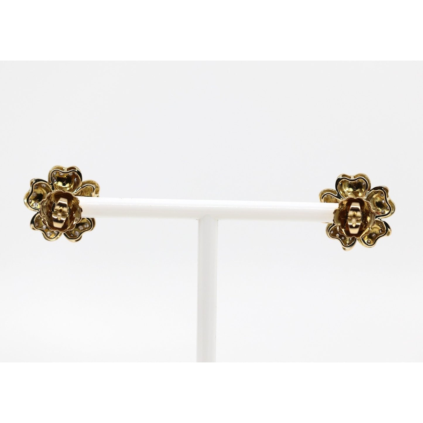 13K Yellow Gold Diamond Floral Cluster Flower Stud Earrings
