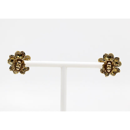 13K Yellow Gold Diamond Floral Cluster Flower Stud Earrings