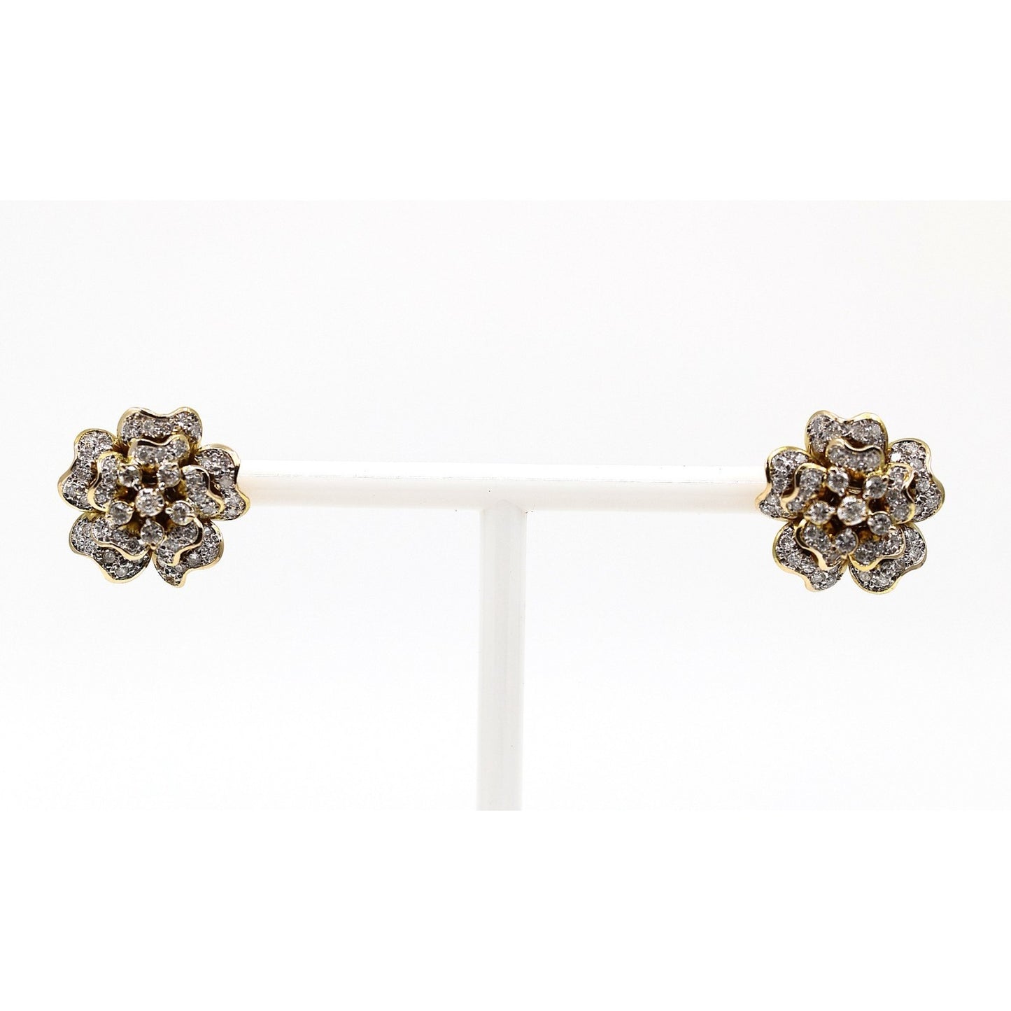 13K Yellow Gold Diamond Floral Cluster Flower Stud Earrings