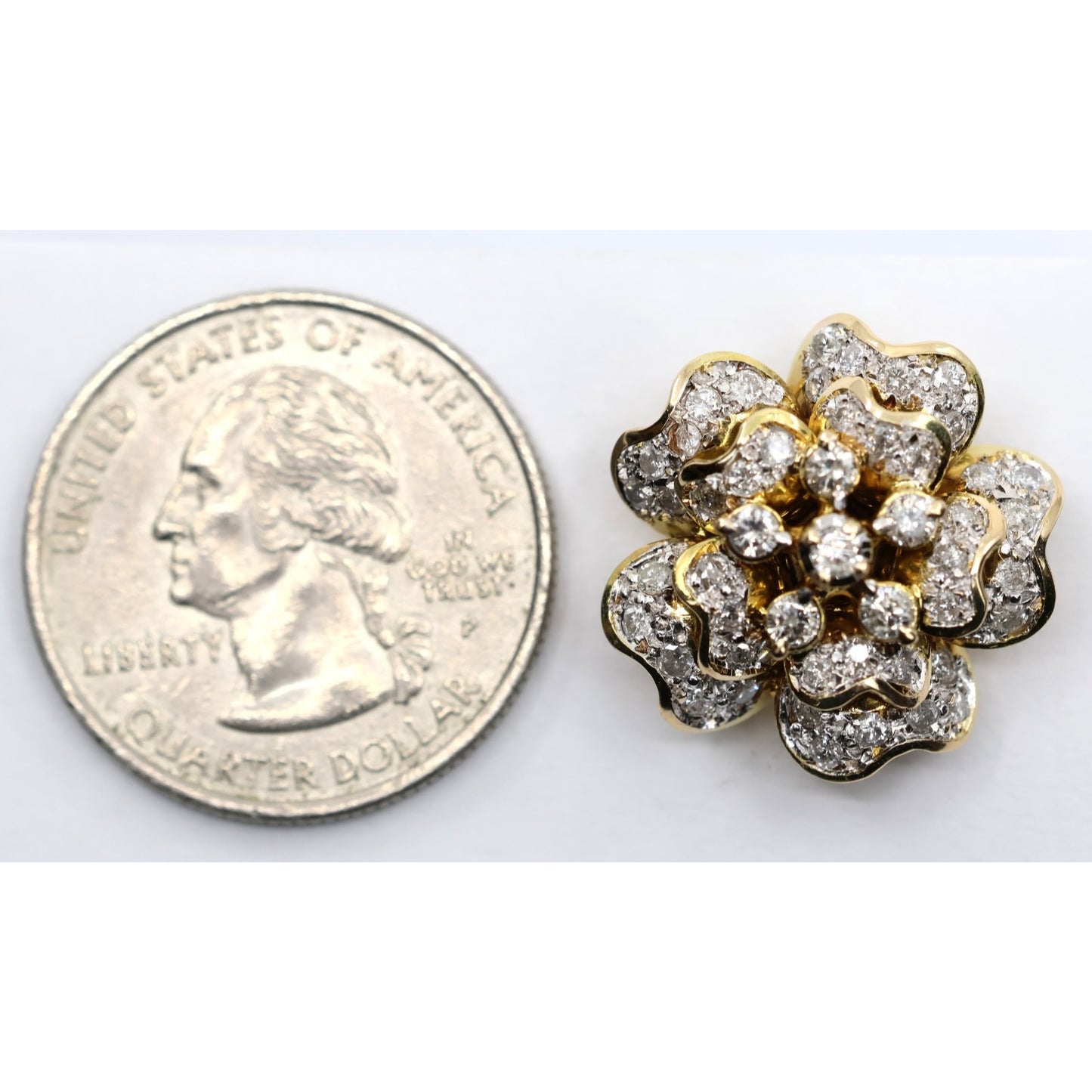 13K Yellow Gold Diamond Floral Cluster Flower Stud Earrings