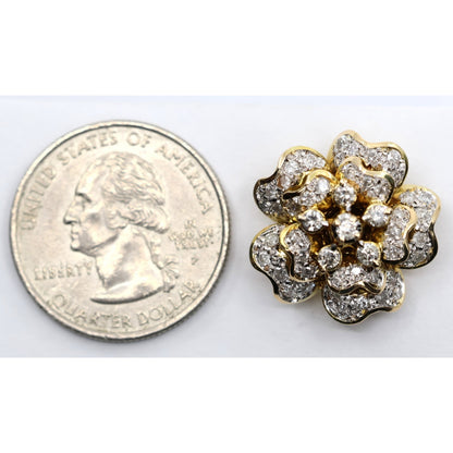 13K Yellow Gold Diamond Floral Cluster Flower Stud Earrings