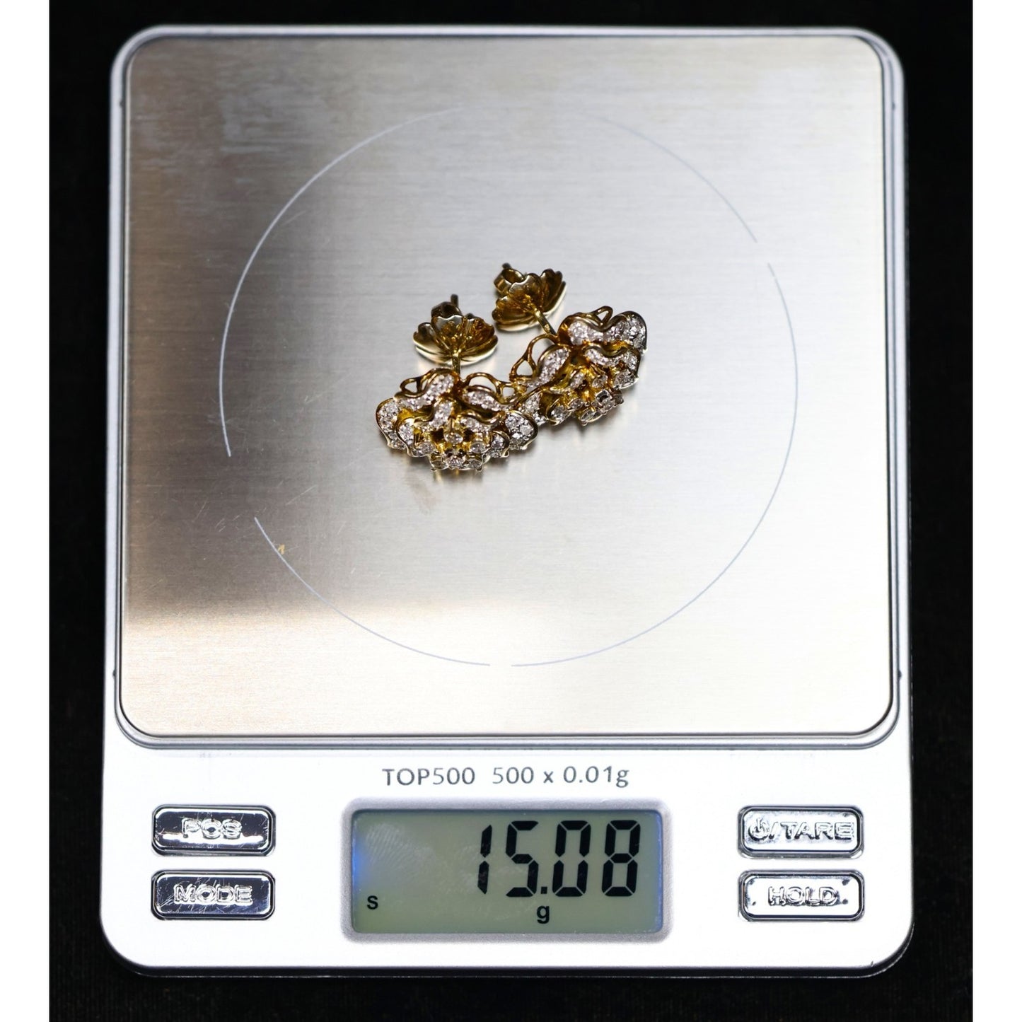 13K Yellow Gold Diamond Floral Cluster Flower Stud Earrings