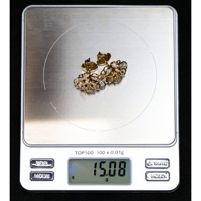 13K Yellow Gold Diamond Floral Cluster Flower Stud Earrings