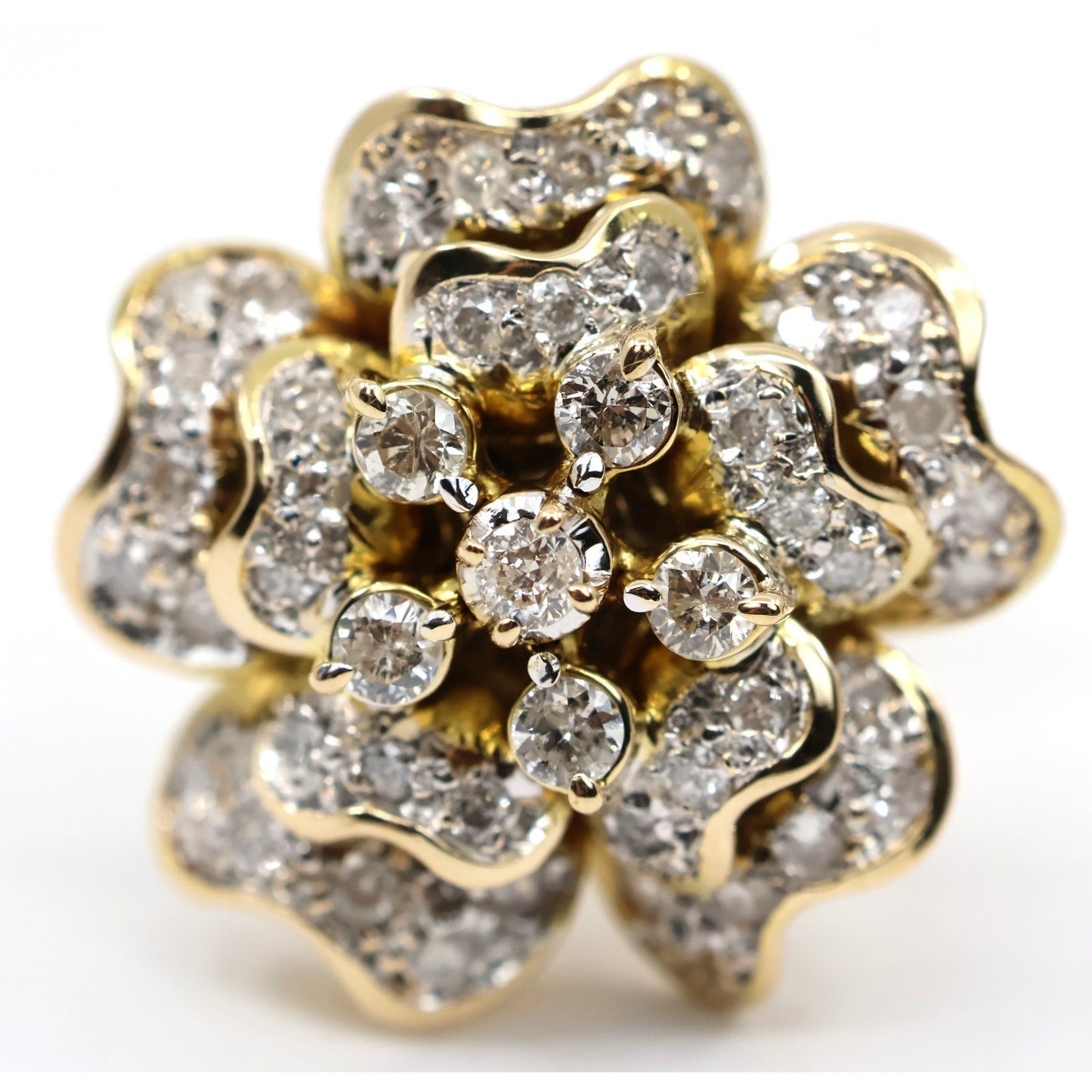 13K Yellow Gold Diamond Floral Cluster Flower Stud Earrings