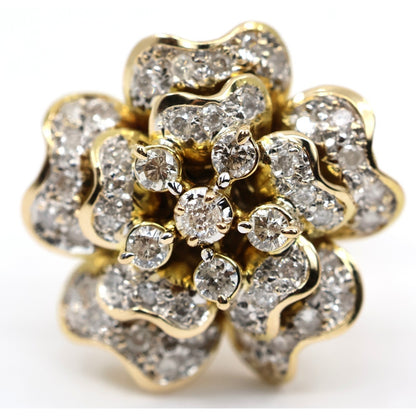 13K Yellow Gold Diamond Floral Cluster Flower Stud Earrings