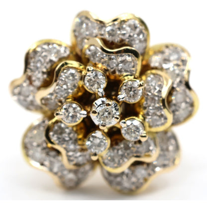 13K Yellow Gold Diamond Floral Cluster Flower Stud Earrings