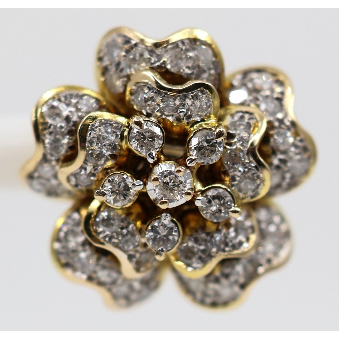 13K Yellow Gold Diamond Floral Cluster Flower Stud Earrings