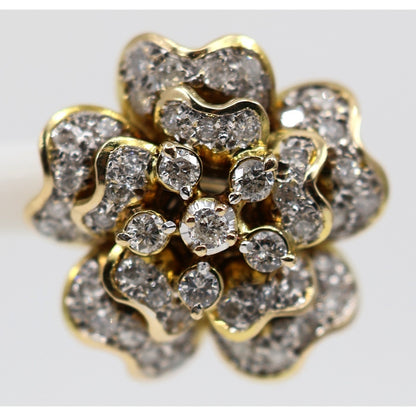 13K Yellow Gold Diamond Floral Cluster Flower Stud Earrings