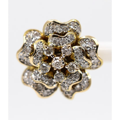 13K Yellow Gold Diamond Floral Cluster Flower Stud Earrings