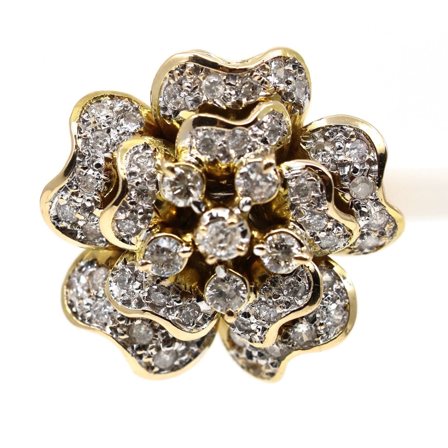 13K Yellow Gold Diamond Floral Cluster Flower Stud Earrings