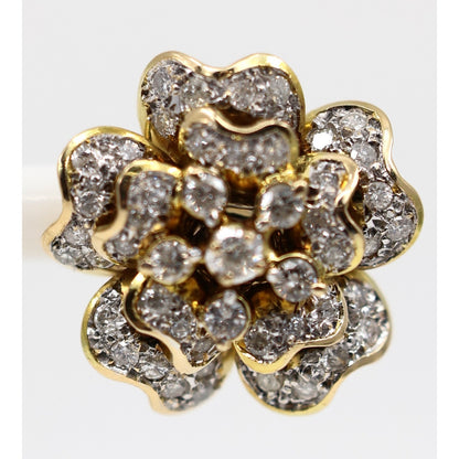 13K Yellow Gold Diamond Floral Cluster Flower Stud Earrings
