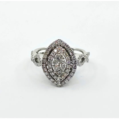 18K White Gold Diamond Engagement Marquise Shaped Ring