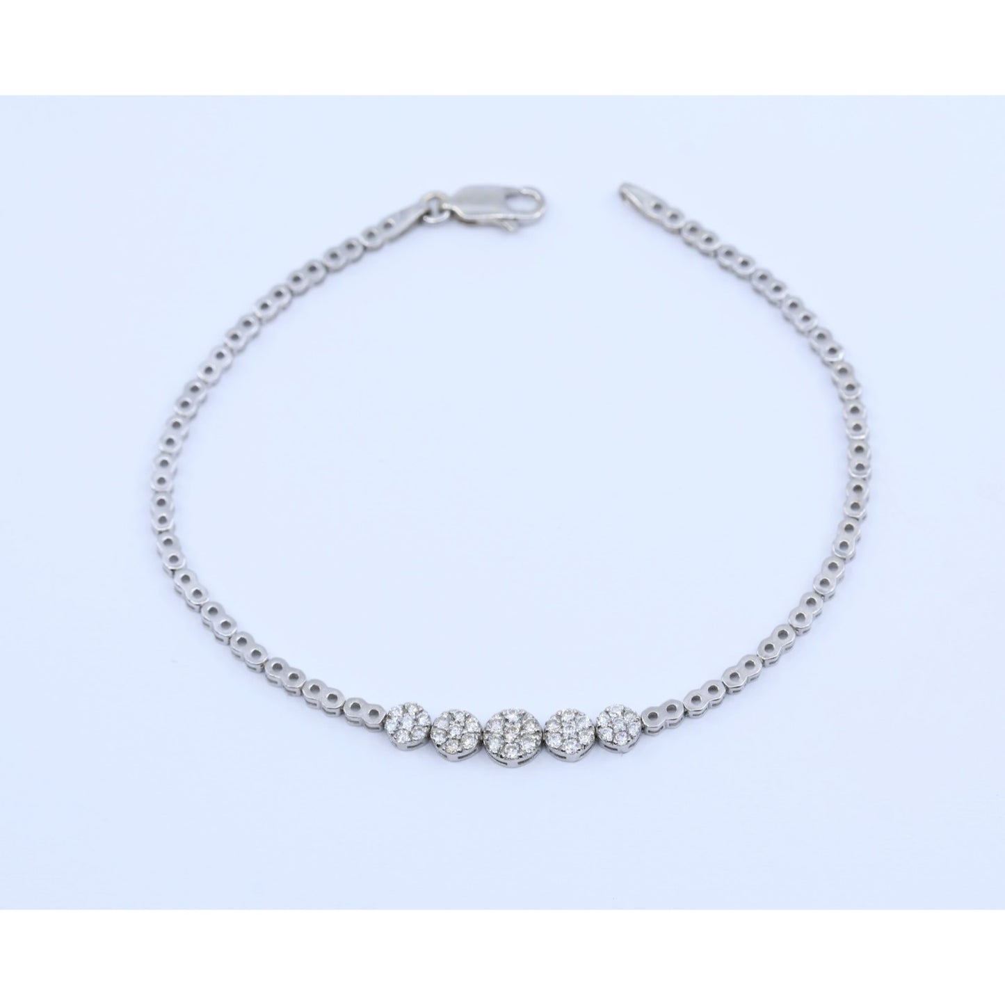14K White Gold Round Flower Diamond Tennis Link Bracelet