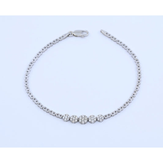 14K White Gold Round Flower Diamond Tennis Link Bracelet