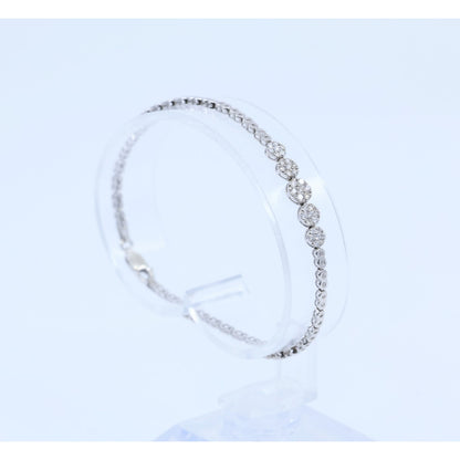 14K White Gold Round Flower Diamond Tennis Link Bracelet