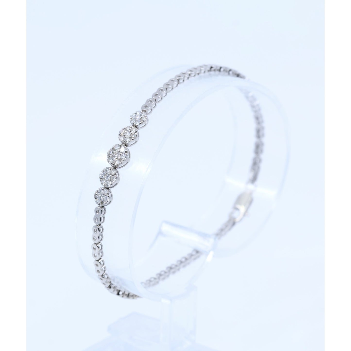 14K White Gold Round Flower Diamond Tennis Link Bracelet