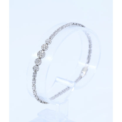 14K White Gold Round Flower Diamond Tennis Link Bracelet