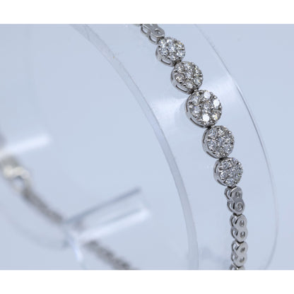 14K White Gold Round Flower Diamond Tennis Link Bracelet