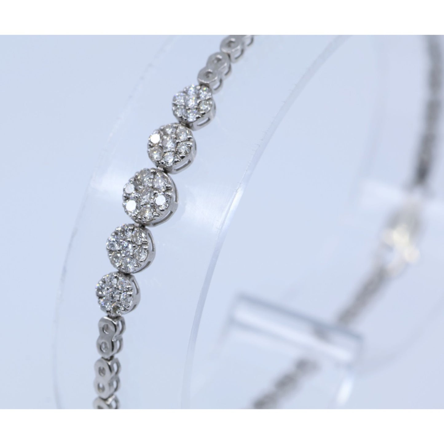 14K White Gold Round Flower Diamond Tennis Link Bracelet