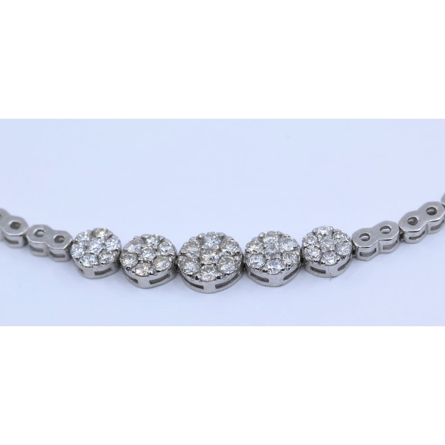 14K White Gold Round Flower Diamond Tennis Link Bracelet