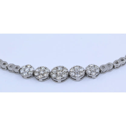 14K White Gold Round Flower Diamond Tennis Link Bracelet