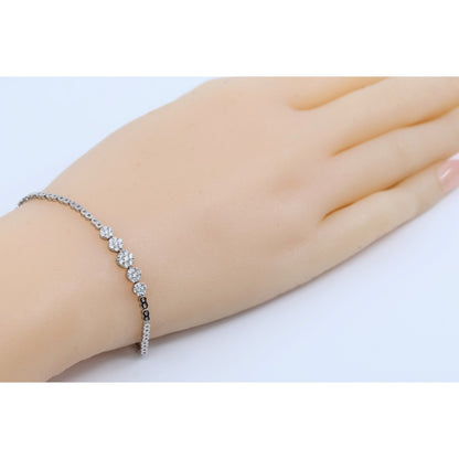 14K White Gold Round Flower Diamond Tennis Link Bracelet