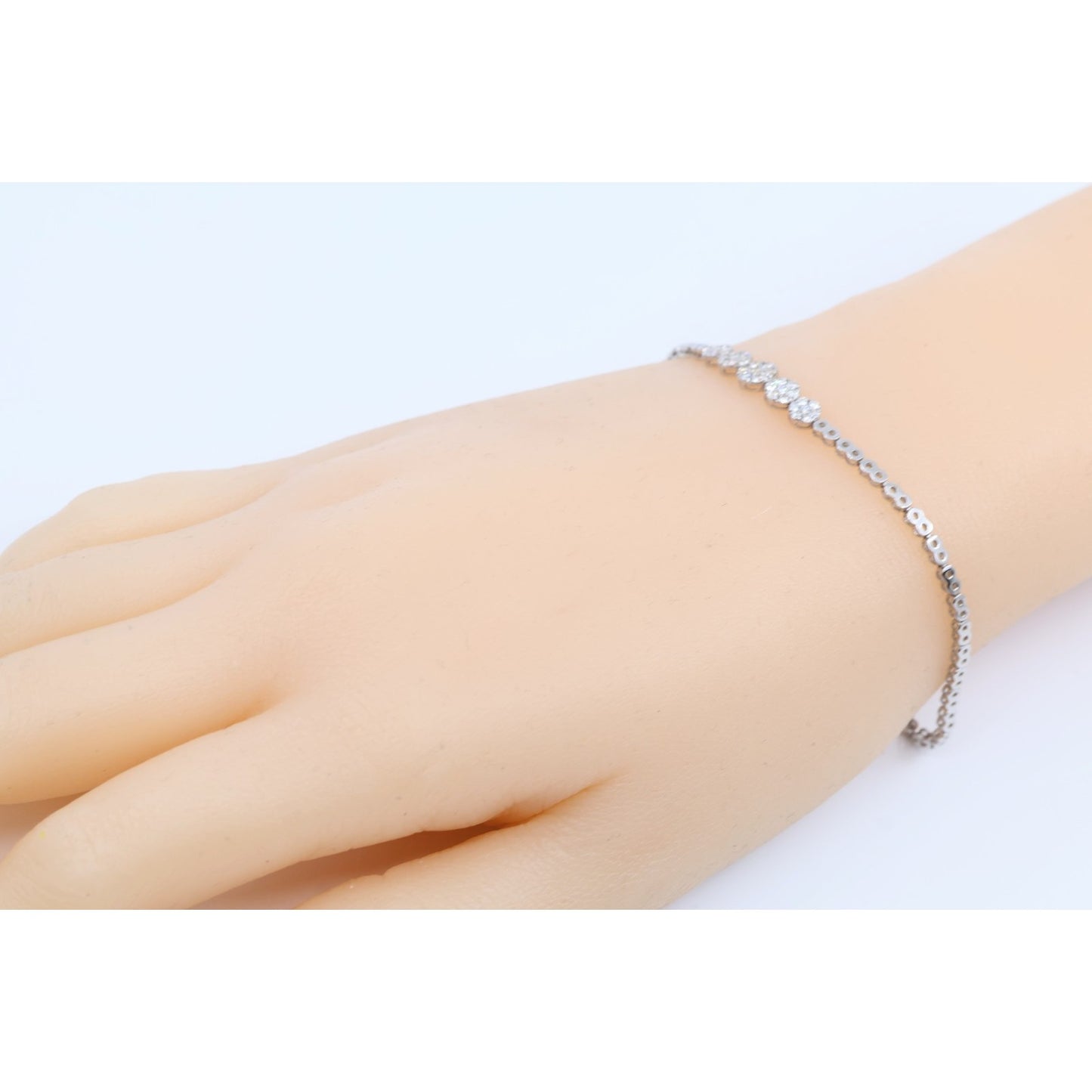 14K White Gold Round Flower Diamond Tennis Link Bracelet