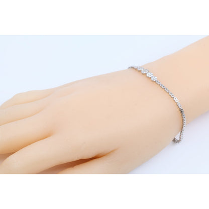 14K White Gold Round Flower Diamond Tennis Link Bracelet