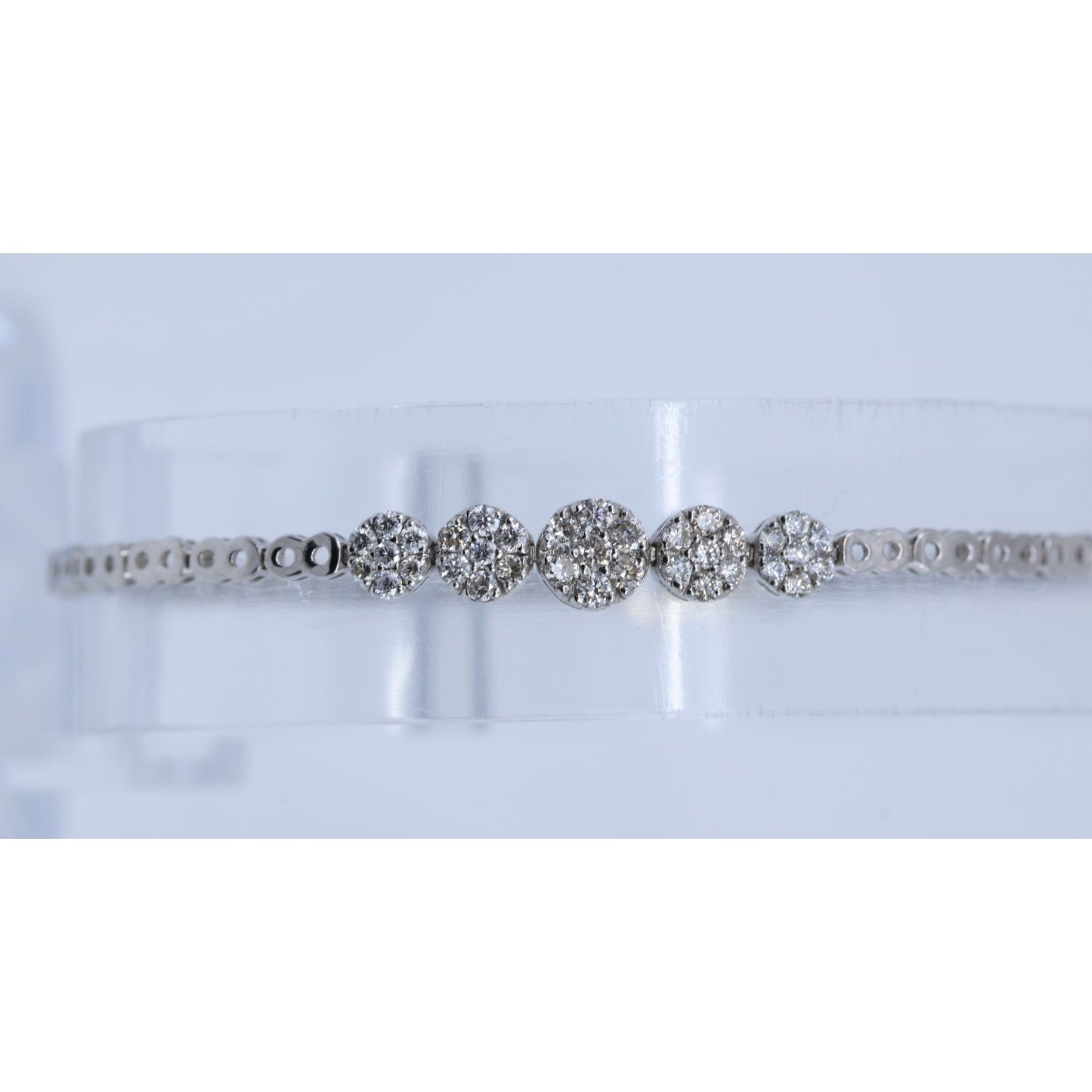 14K White Gold Round Flower Diamond Tennis Link Bracelet