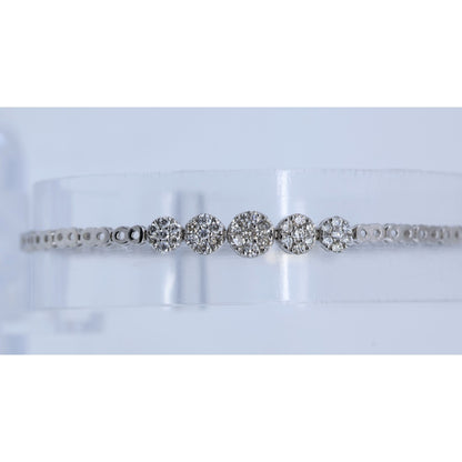 14K White Gold Round Flower Diamond Tennis Link Bracelet