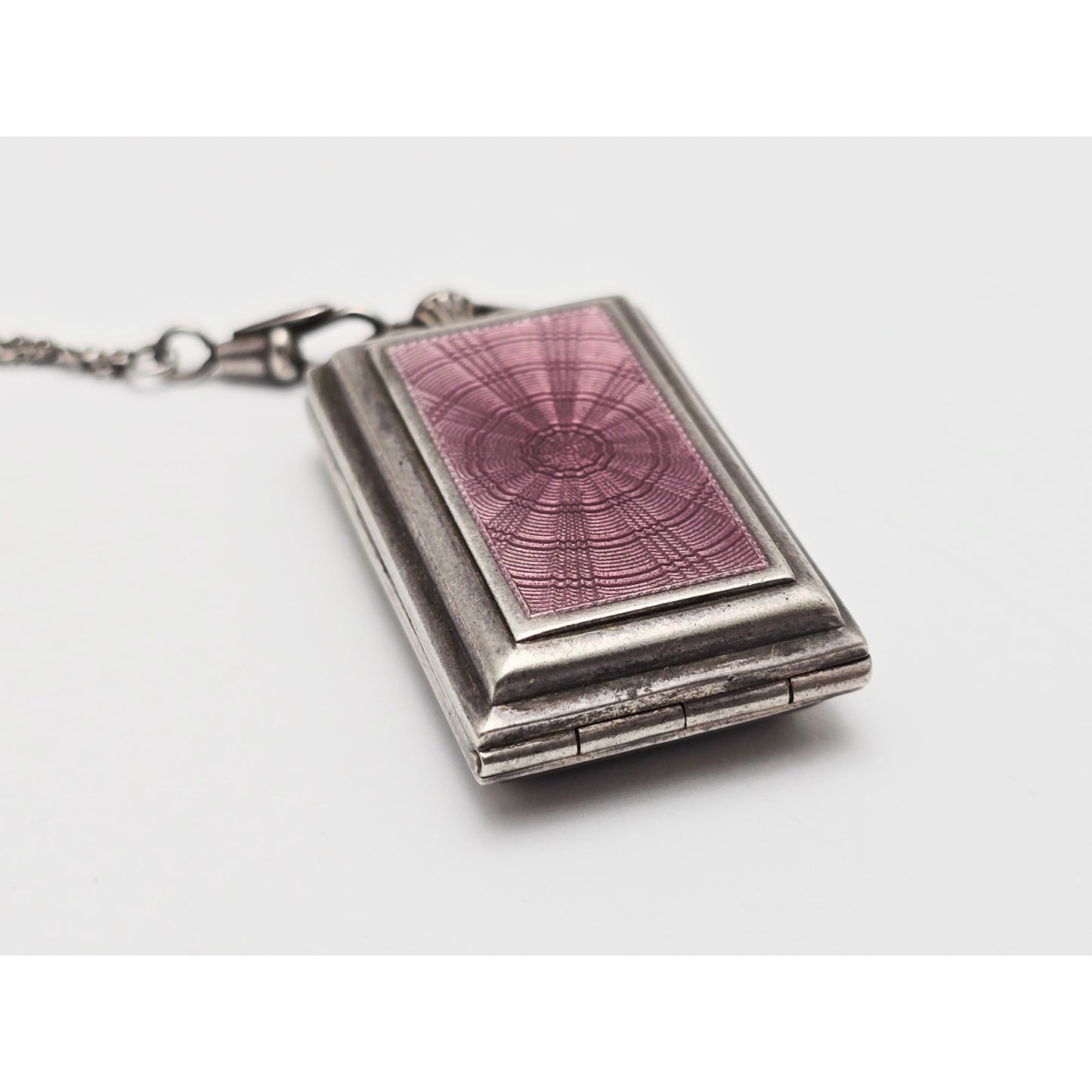 Vintage Art Deco Sterling Silver Black & Purple Enamel Pendant Watch Necklace