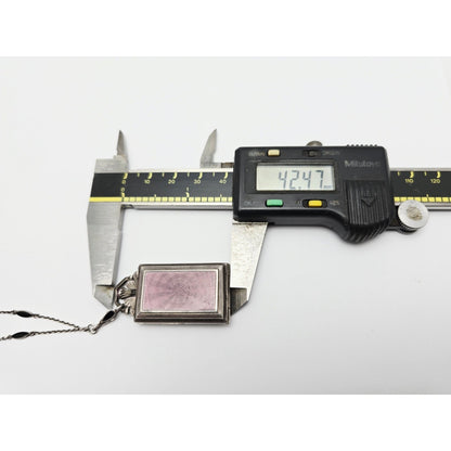 Vintage Art Deco Sterling Silver Black & Purple Enamel Pendant Watch Necklace