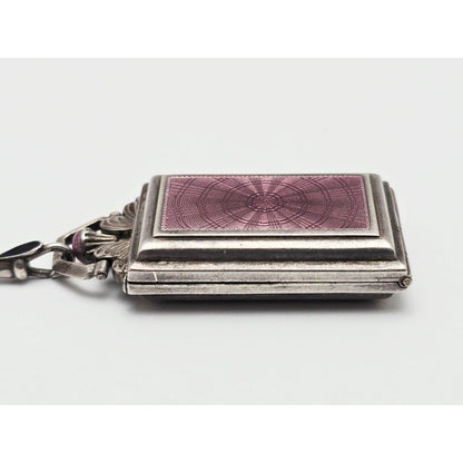Vintage Art Deco Sterling Silver Black & Purple Enamel Pendant Watch Necklace