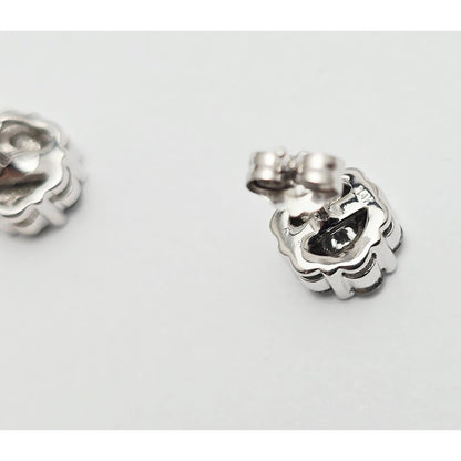 14K White Gold Round Cut Diamond Flower Stud Earrings